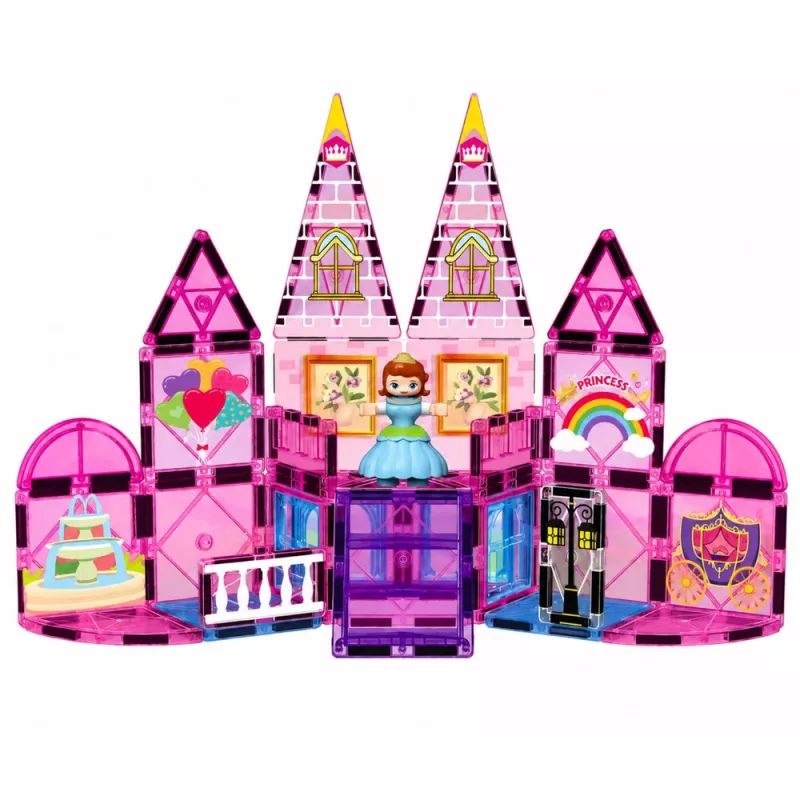 LEAN TOYS Blocchi magnetici da costruzione Castello delle principesse rosa 38 pezzi