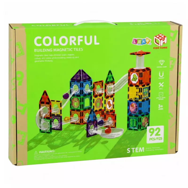LEAN TOYS Blocchi magnetici da costruzione set binario con palline STEM e dinosauri – 92 pezzi