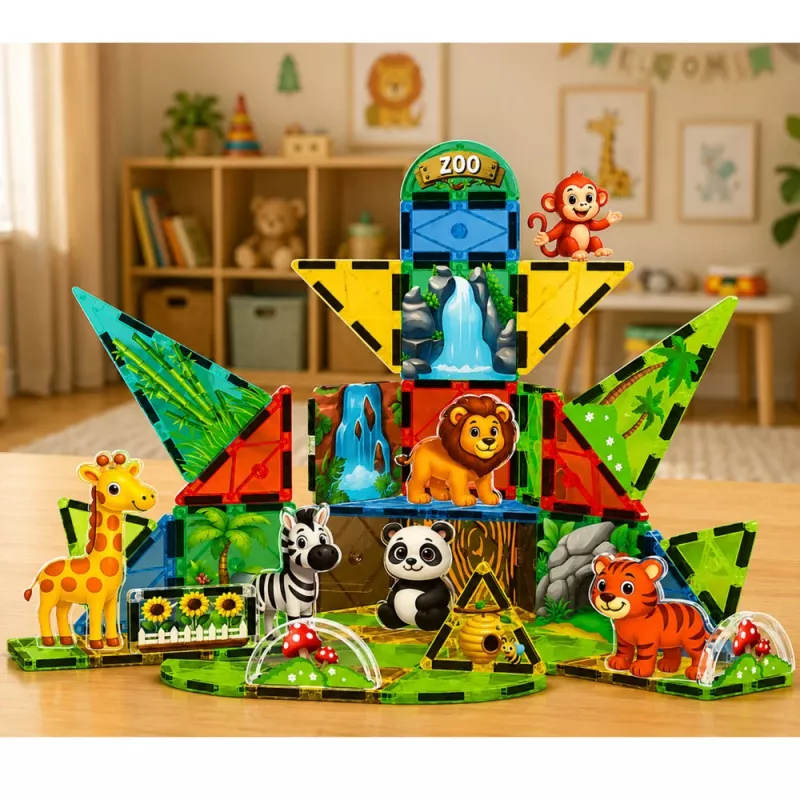 LEAN TOYS blocchi magnetici da costruzione animali selvatici giungla ZOO 52 pezzi