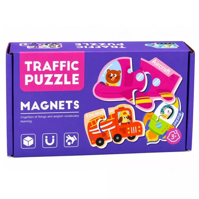 LEAN TOYS Puzzle magnetico veicoli giocattolo educativo set mezzi di trasporto 30 pezzi