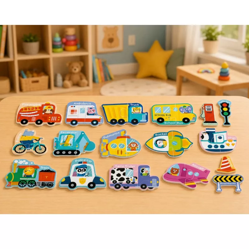 LEAN TOYS Puzzle magnetico veicoli giocattolo educativo set mezzi di trasporto 30 pezzi