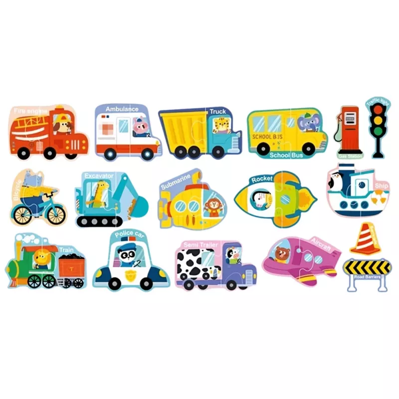 LEAN TOYS Puzzle magnetico veicoli giocattolo educativo set mezzi di trasporto 30 pezzi
