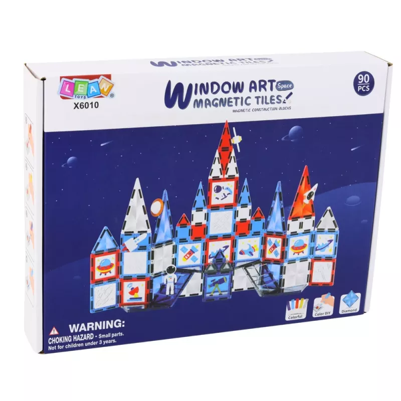 LEAN TOYS Mattoncini magnetici Space Windows 90 pezzi – Kit di costruzione STEM in plastica ABS