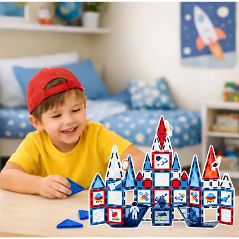 LEAN TOYS Mattoncini magnetici Space Windows 90 pezzi – Kit di costruzione STEM in plastica ABS