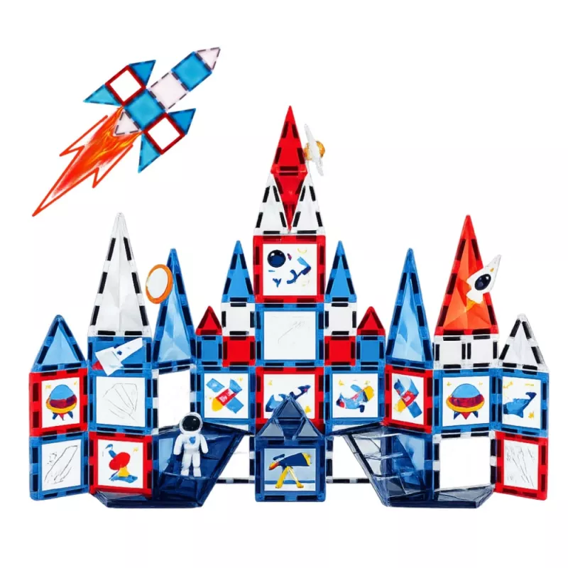 LEAN TOYS Mattoncini magnetici Space Windows 90 pezzi – Kit di costruzione STEM in plastica ABS