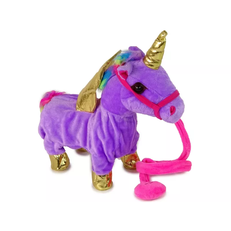 LEAN TOYS Mascotte cavallo interattivo unicorno viola ali dorate