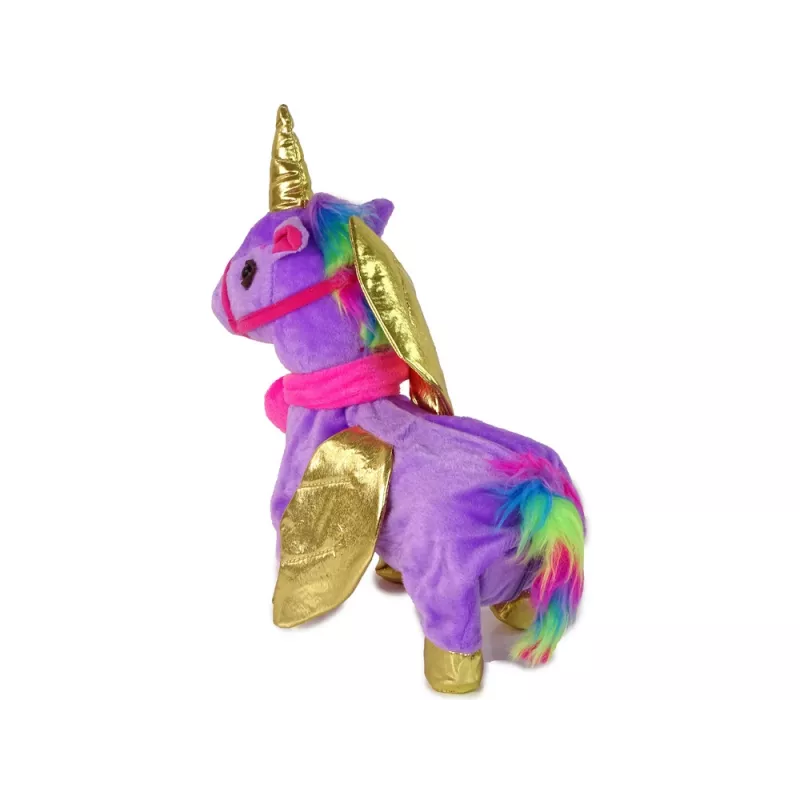 LEAN TOYS Mascotte cavallo interattivo unicorno viola ali dorate