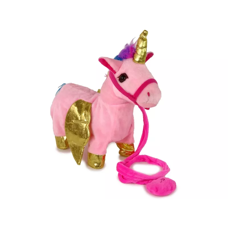 LEAN TOYS Mascotte cavallo interattivo rosa ali dorate musica