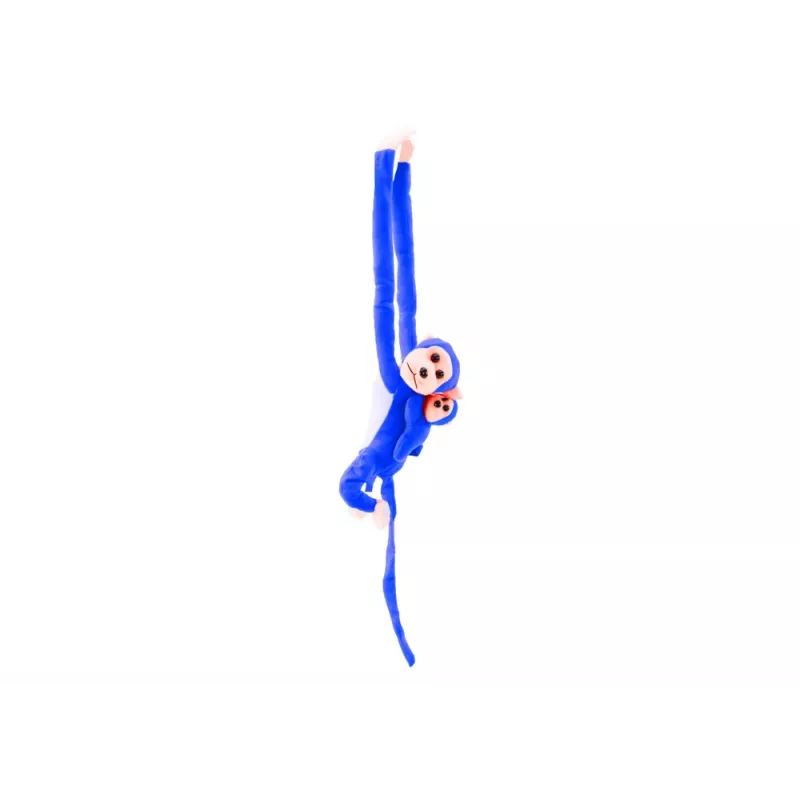 LEAN TOYS Mascotte peluche scimmia con neonato, blu 90 cm