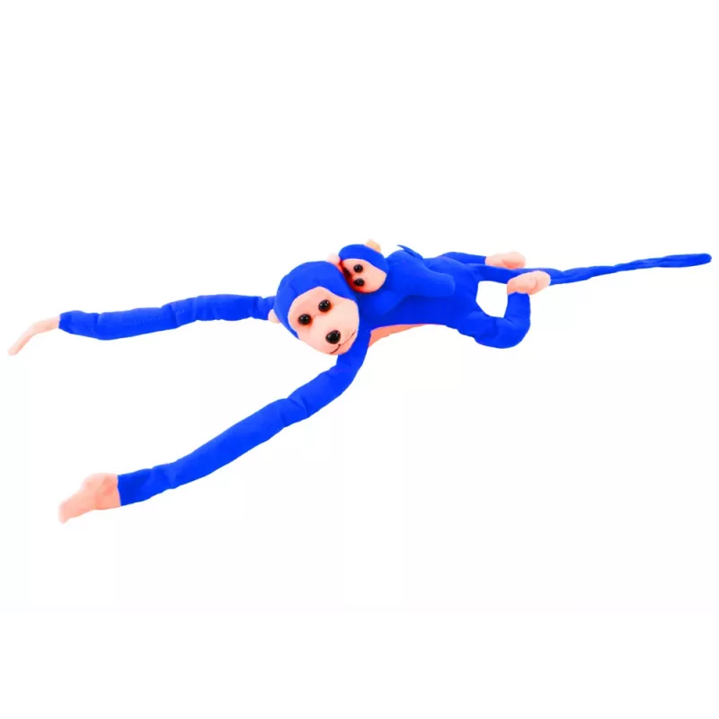 LEAN TOYS Mascotte peluche scimmia con neonato, blu 90 cm