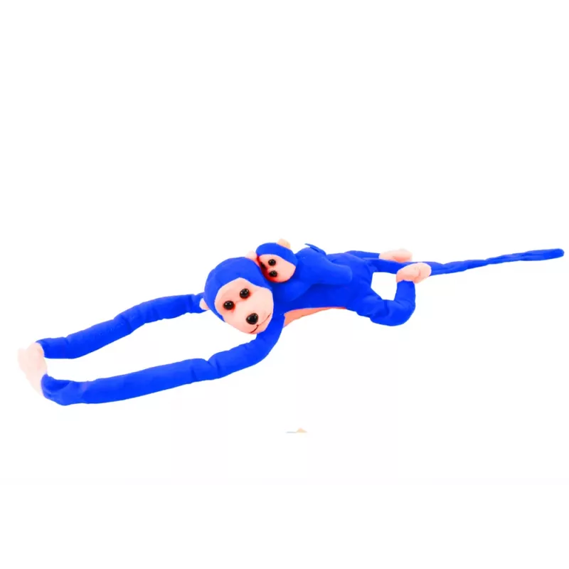 LEAN TOYS Mascotte peluche scimmia con neonato, blu 90 cm