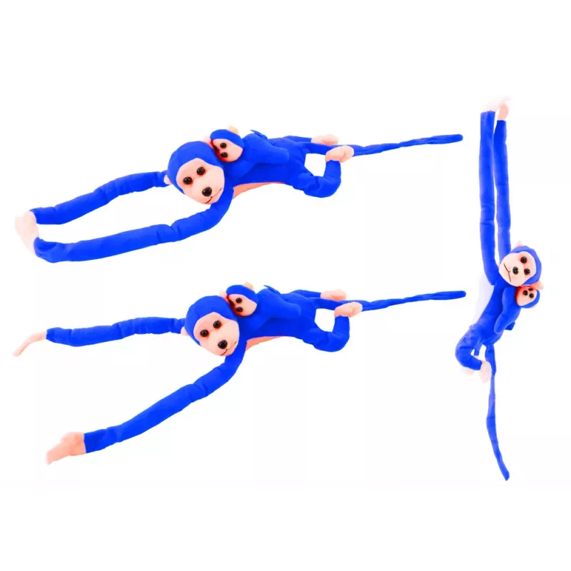 LEAN TOYS Mascotte peluche scimmia con neonato, blu 90 cm