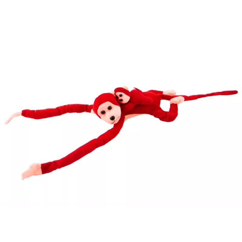 LEAN TOYS Mascotte peluche scimmia con cucciolo, rosso 70 cm