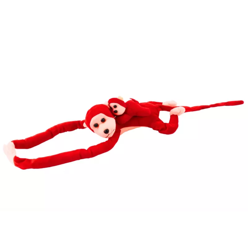 LEAN TOYS Mascotte peluche scimmia con cucciolo, rosso 70 cm