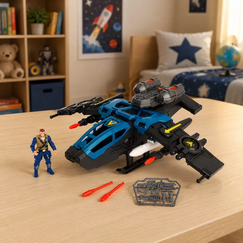 LEAN TOYS Aereo da combattimento militare con soldatino, lanciarazzi, luci e suoni