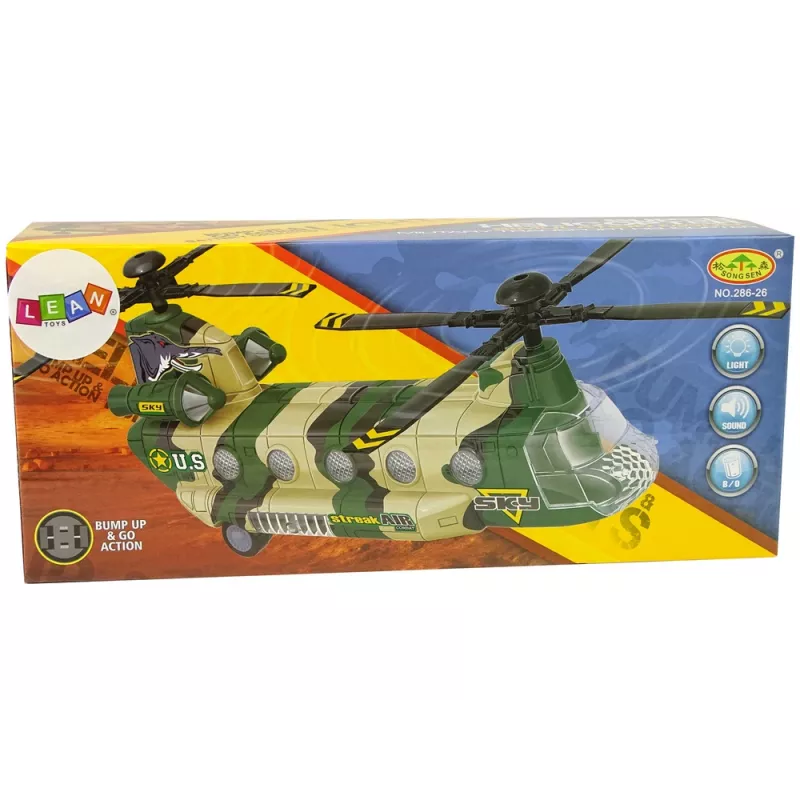 LEAN TOYS Elicottero militare con grandi pale, luci e suono moro