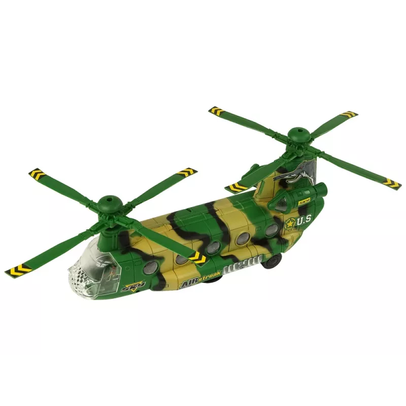 LEAN TOYS Elicottero militare con grandi pale, luci e suono moro