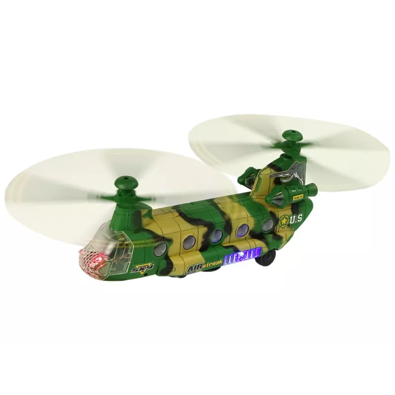 LEAN TOYS Elicottero militare con grandi pale, luci e suono moro