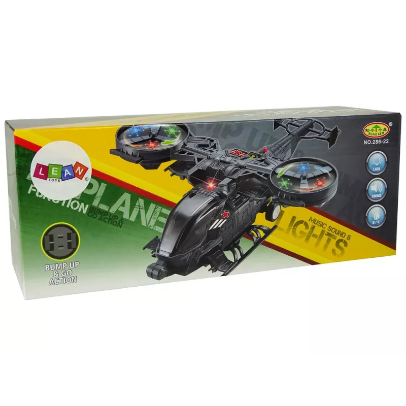 LEAN TOYS Elicottero militare con grandi pale, luci, suono e rotazione