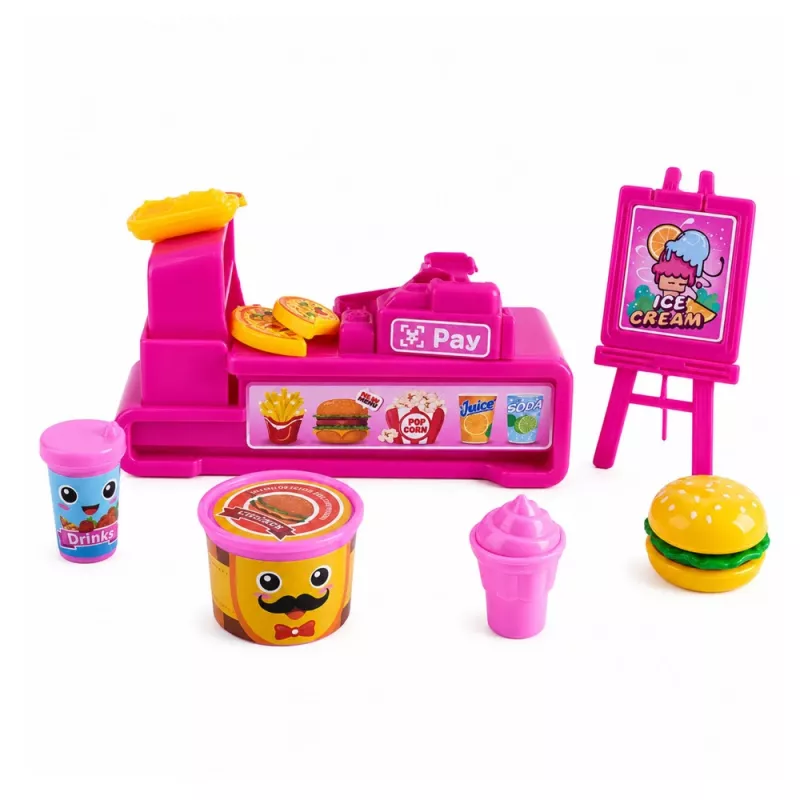 LEAN TOYS mini set bambole con registratore di cassa, venditrice, hamburger, accessori gelato