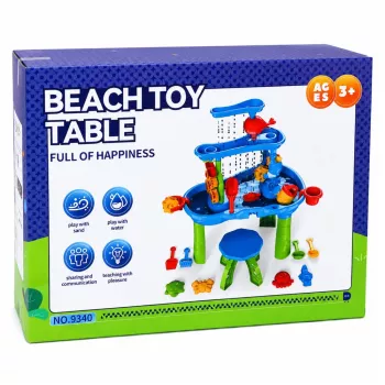 LEAN TOYS Tavolo d'acqua multilevel con sgabello, accessori e formine, 63 cm