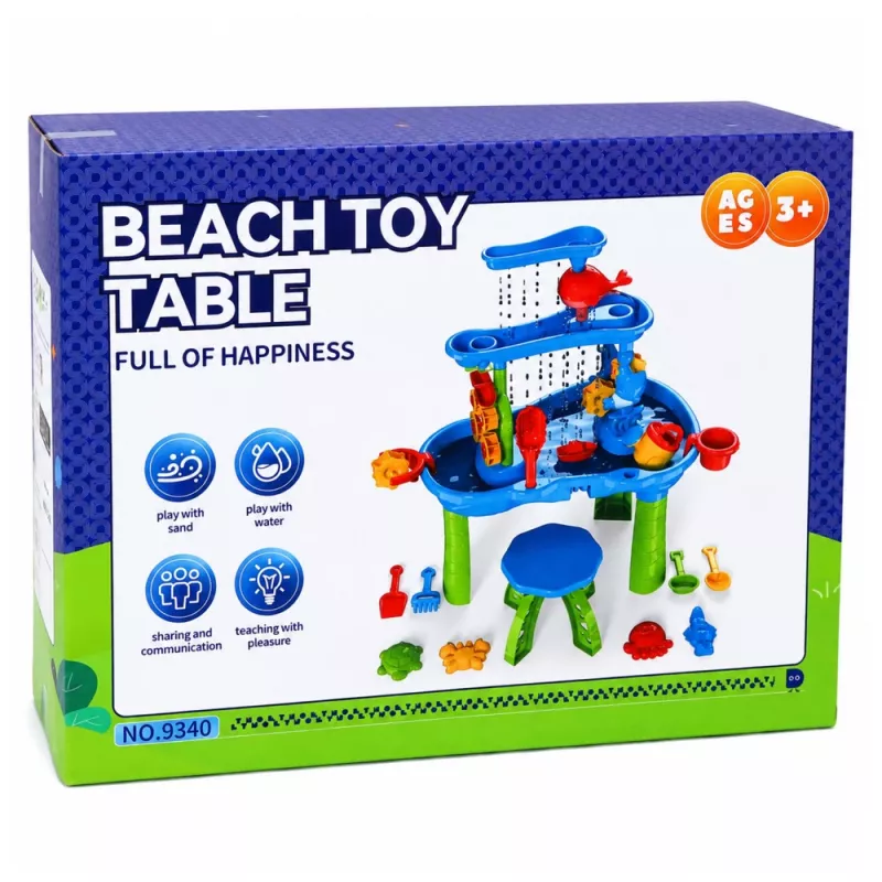 LEAN TOYS Tavolo d'acqua multilevel con sgabello, accessori e formine, 63 cm
