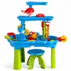 LEAN TOYS Tavolo d'acqua multilevel con sgabello, accessori e formine, 63 cm