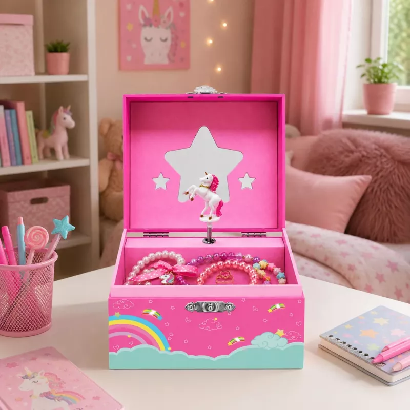 LEAN TOYS Carillon portagioie unicorno rotante rosa