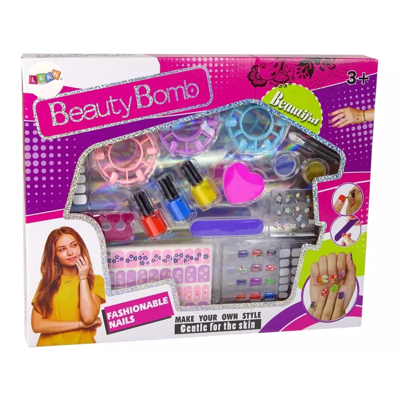 LEAN TOYS Set smalti per unghie con smalti, adesivi, stencil e glitter