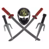LEAN TOYS set Ninja Warrior con maschera, spada, pugnali, shuriken, arco e frecce – decorazioni rosse (10 pezzi)