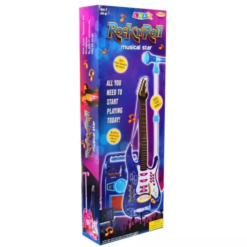LEAN TOYS Chitarra elettrica rosa con microfono e amplificatore