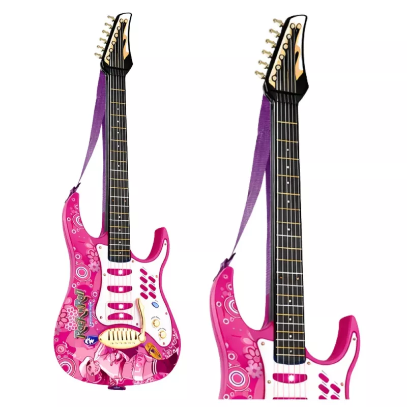 LEAN TOYS Chitarra elettrica rosa con microfono e amplificatore
