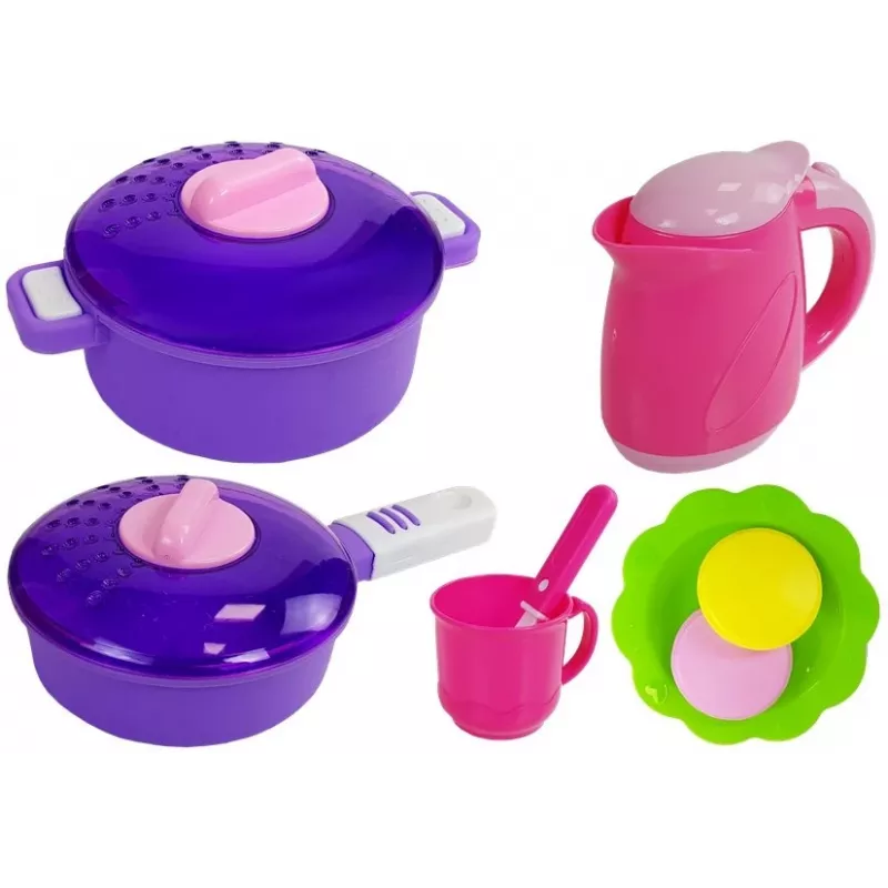 LEAN TOYS Cucina rosa con pentole ad acqua, alimenti e suoni