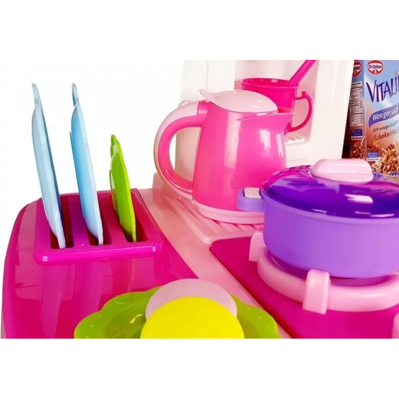 LEAN TOYS Cucina rosa con pentole ad acqua, alimenti e suoni