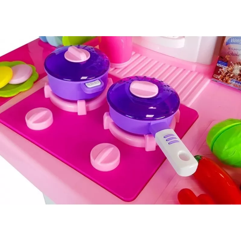 LEAN TOYS Cucina rosa con pentole ad acqua, alimenti e suoni