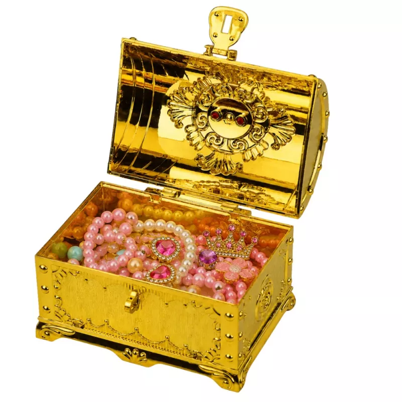 LEAN TOYS forziere del tesoro in plastica per bambini con lucchetto e 2 chiavi, decorato oro