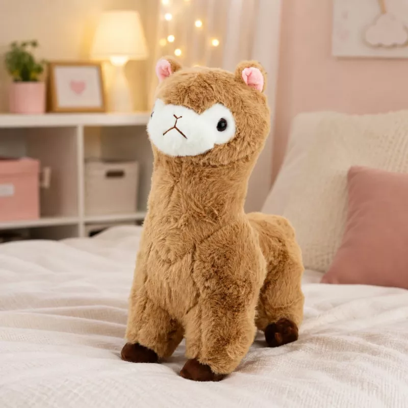 LEAN TOYS Alpaca di peluche con pelo morbido beige 28 cm