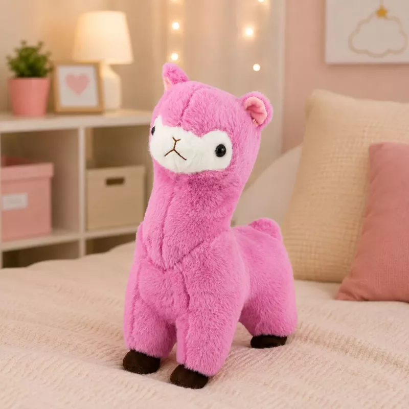 LEAN TOYS Peluche alpaca lama – ultra morbido e coccoloso rosa 28 cm