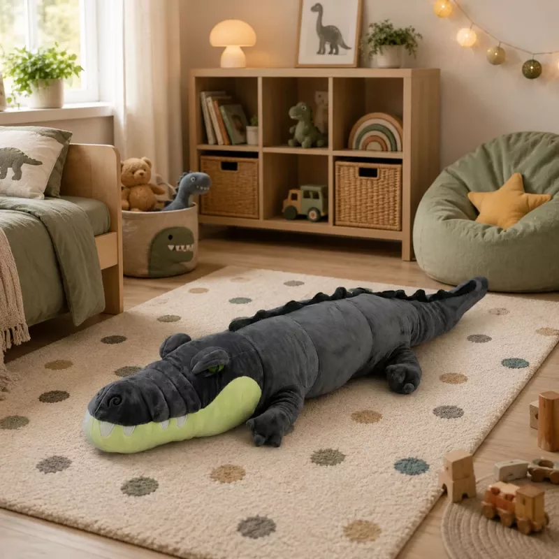 LEAN TOYS Coccodrillo di peluche mascotte peluche - Grigio realistico, 90 cm