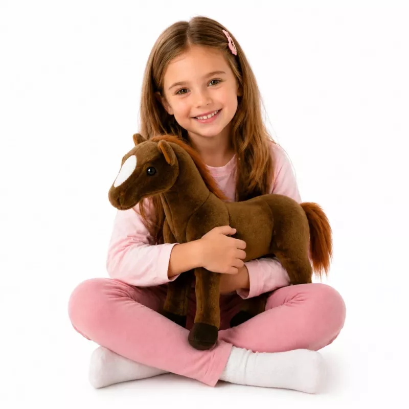 LEAN TOYS Peluche cavallo marrone scuro 40 cm x 37 cm