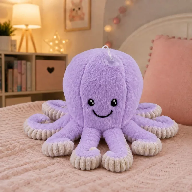LEAN TOYS peluche polpo con ventosa, viola, 16 cm