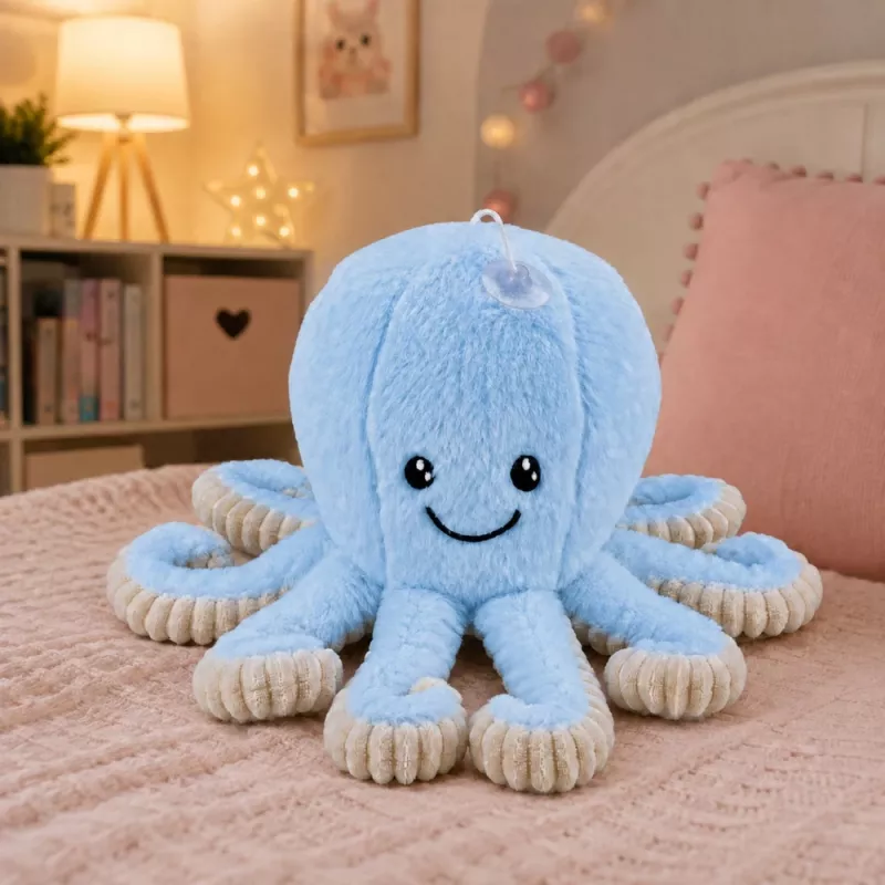 LEAN TOYS Polpo di peluche con ventosa, blu, 16 cm