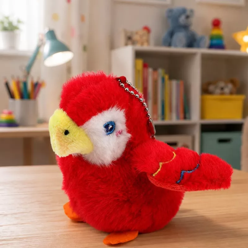 LEAN TOYS Portachiavi pappagallo in peluche rosso 9 cm