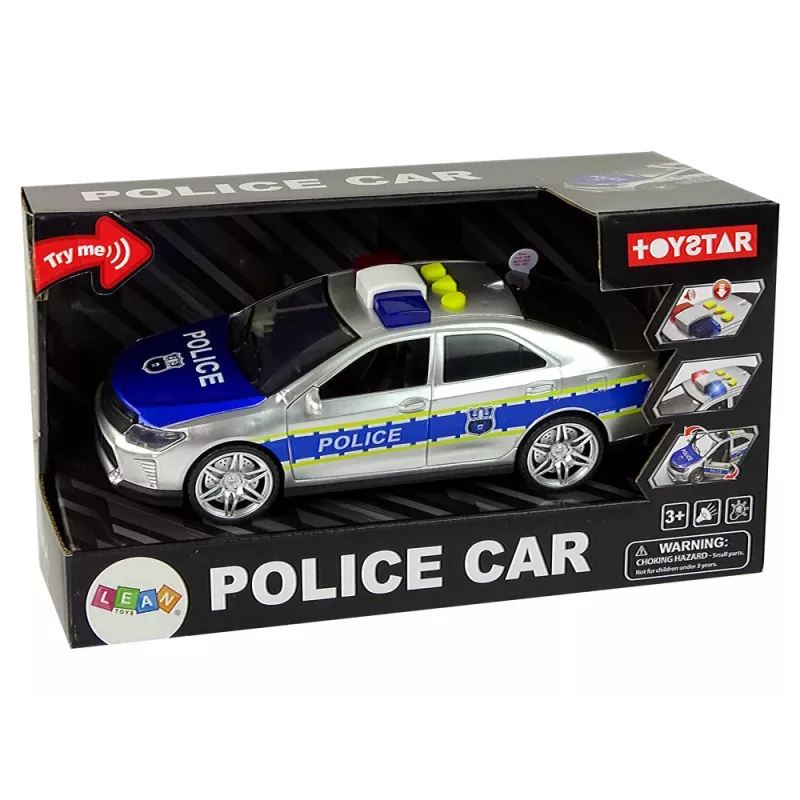 LEAN TOYS auto della polizia 1:14 frizione suoni luci argento