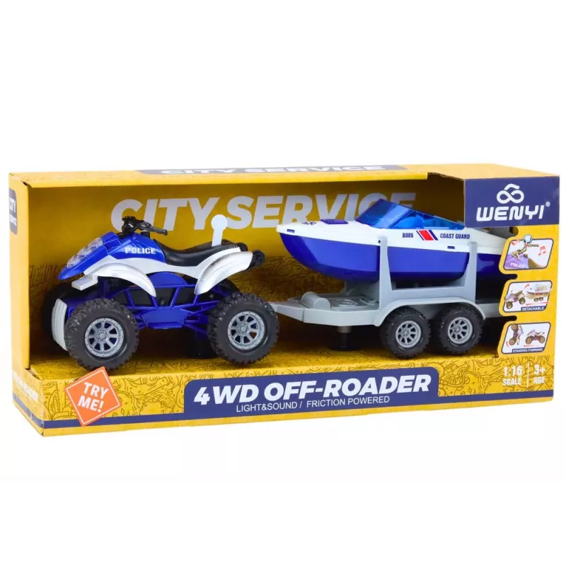 LEAN TOYS Quad della polizia con rimorchio e motoscafo
