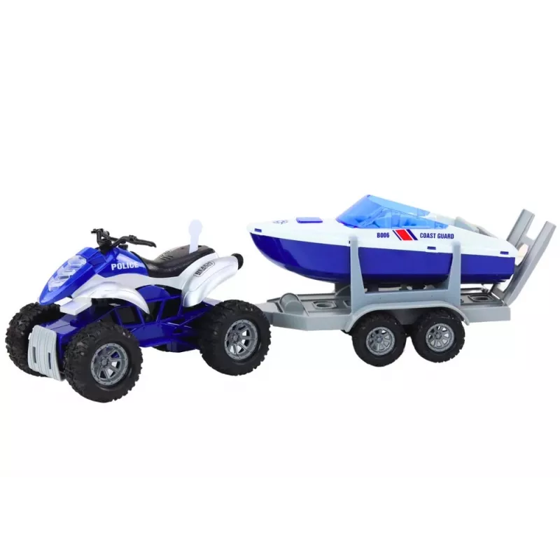 LEAN TOYS Quad della polizia con rimorchio e motoscafo