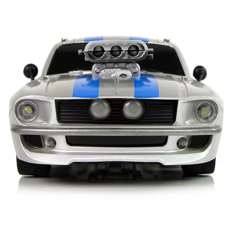 LEAN TOYS Auto sportiva R/C 1:16 argento strisce blu pilota
