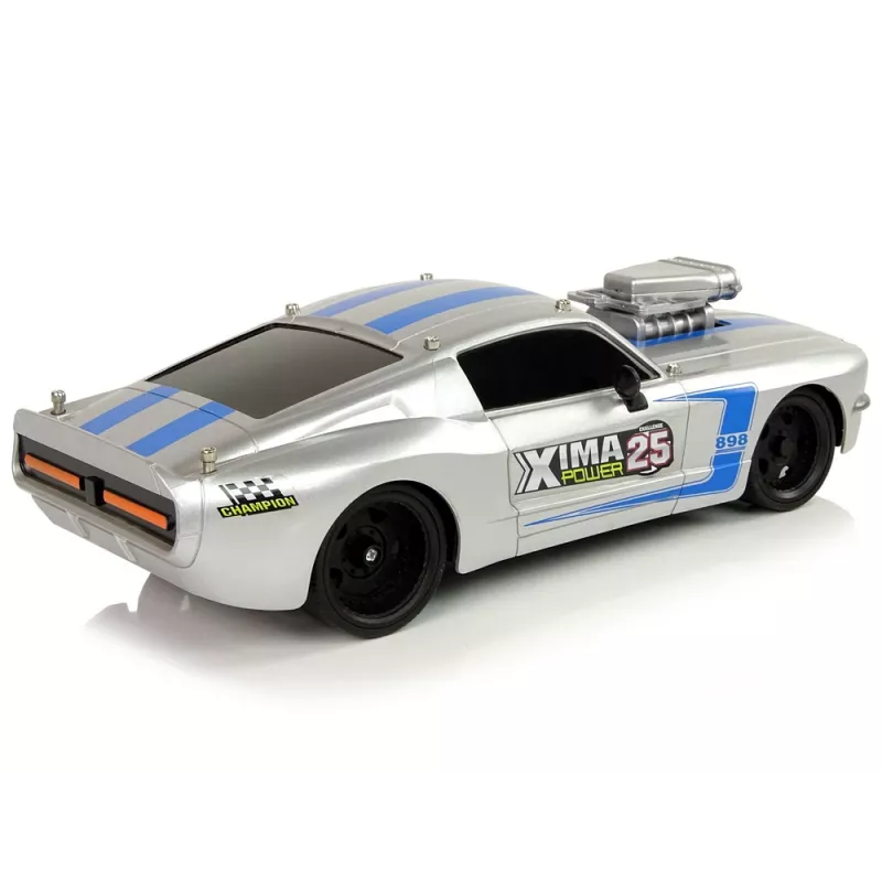 LEAN TOYS Auto sportiva R/C 1:16 argento strisce blu pilota