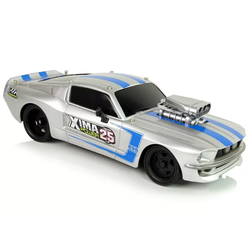 LEAN TOYS Auto sportiva R/C 1:16 argento strisce blu pilota