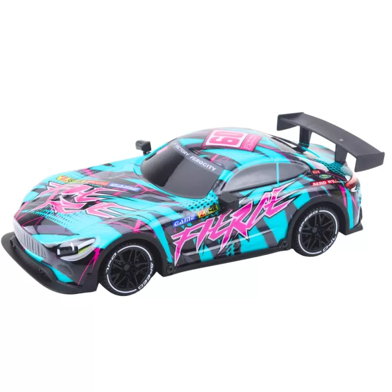 LEAN TOYS Auto da corsa RC con carrozzeria turchese illuminata, scala 1:16, radiocomando 2,4 GHz